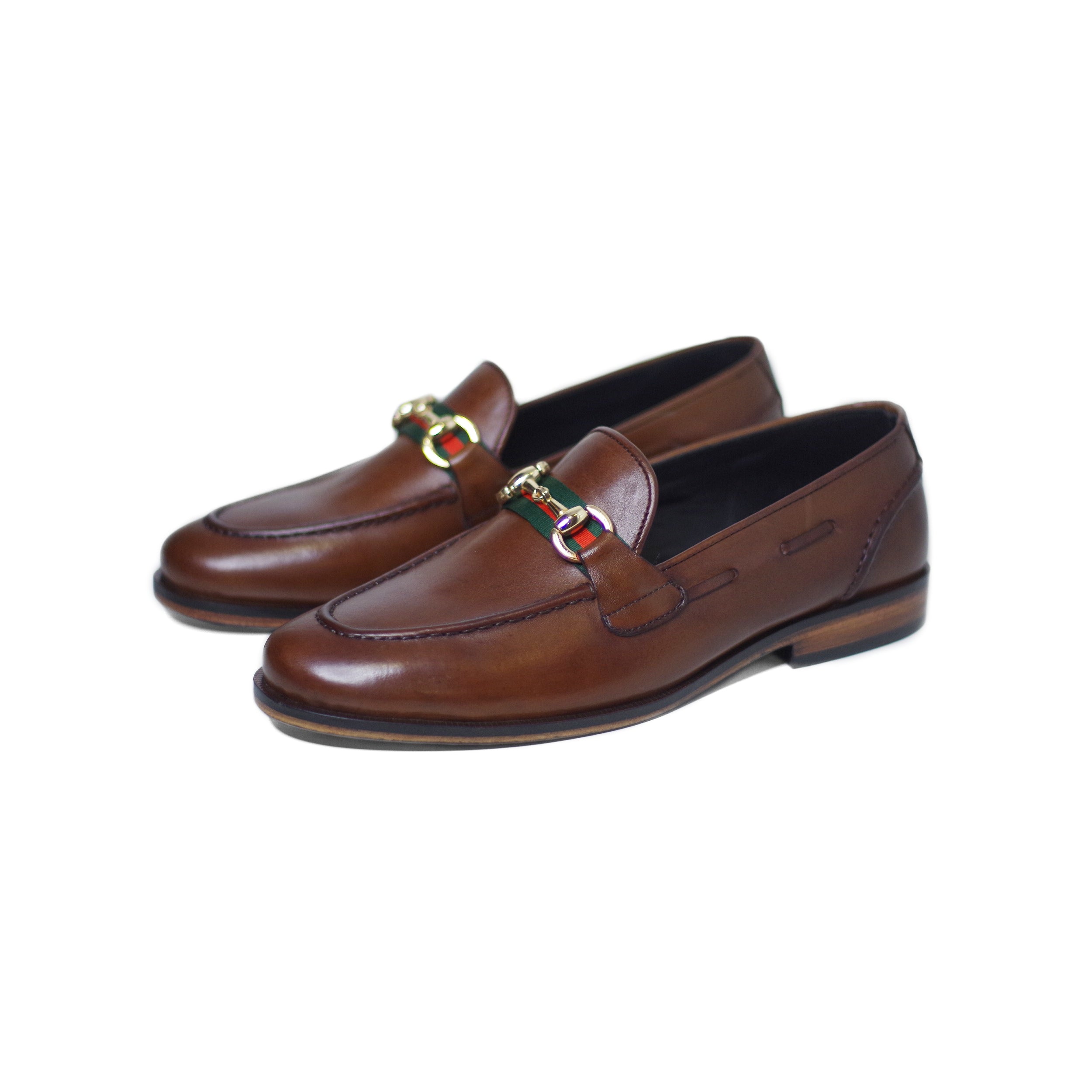 Brown & Black Colors Hand-Crafted Calf Leather Buckle Loafers For Men