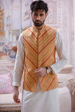 Mustard Color Raw Silk Resham Embroidered Wedding Meraki Waistcoats For Men