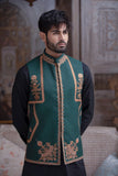 Green Color Anker Embroidery Pure Silk Wedding Waistcoats For Men