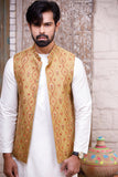 Golden Color Raw Silk Embroidered Wedding Waistcoats For Men