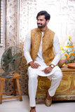 Golden Color Raw Silk Embroidered Wedding Waistcoats For Men