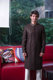 Dark-Brown Shiny Hand-Embroidery Groom Sherwani For Weddings