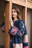 Navy Blue Lawn Floral Embroidered Unstitched Suit/Dress For Women