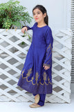 Electric Blue Color Viscose Fabric Architecture Embroidered Dresses For Girls