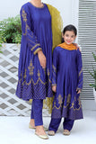 Electric Blue Color Viscose Fabric Architecture Embroidered Dresses For Girls