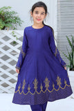 Electric Blue Color Viscose Fabric Architecture Embroidered Dresses For Girls