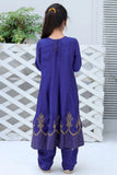 Electric Blue Color Viscose Fabric Architecture Embroidered Dresses For Girls