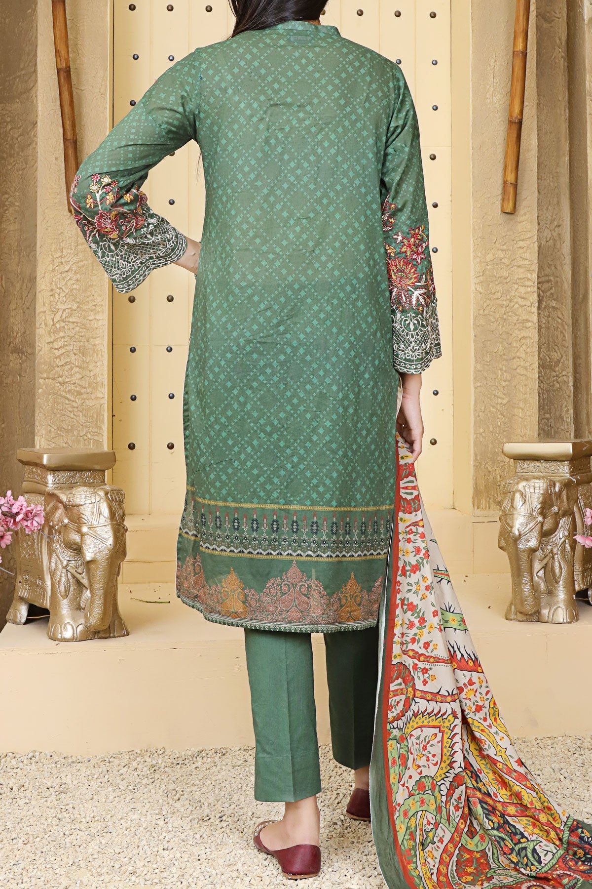 Deep Green Color Embroidered Lawn Suit For Women