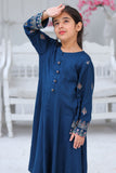 Navy Blue Linen Embroidered Frock For Girls