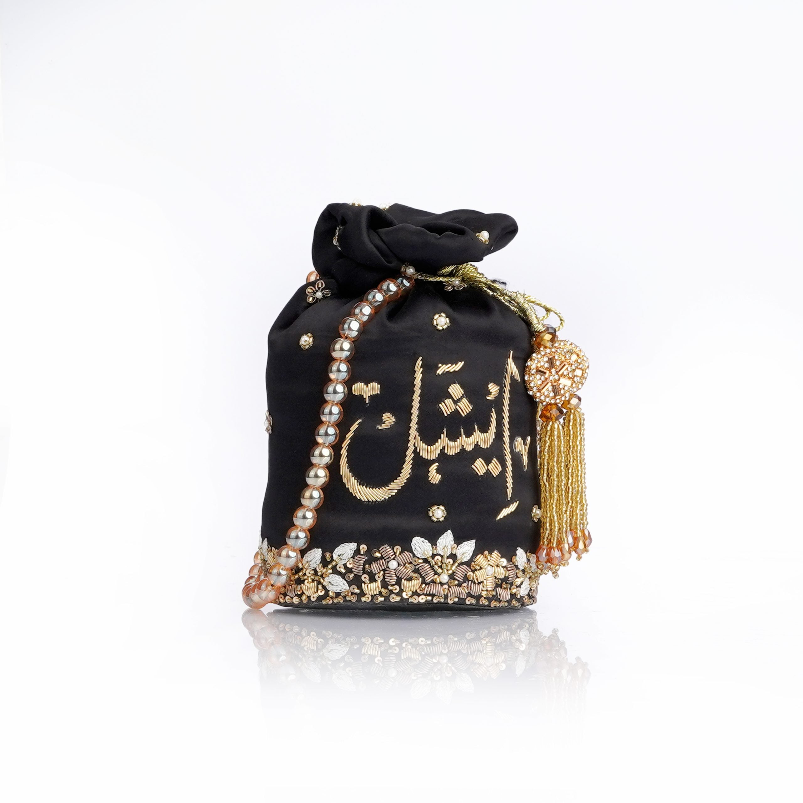 Customized Black Calligraphic Potli-Batwa For Bridal/Wedding