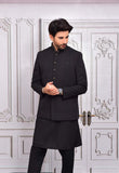 Black Color Suiting Linen Embroidered Prince Coat For Men