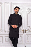 Black Color Suiting Linen Embroidered Prince Coat For Men