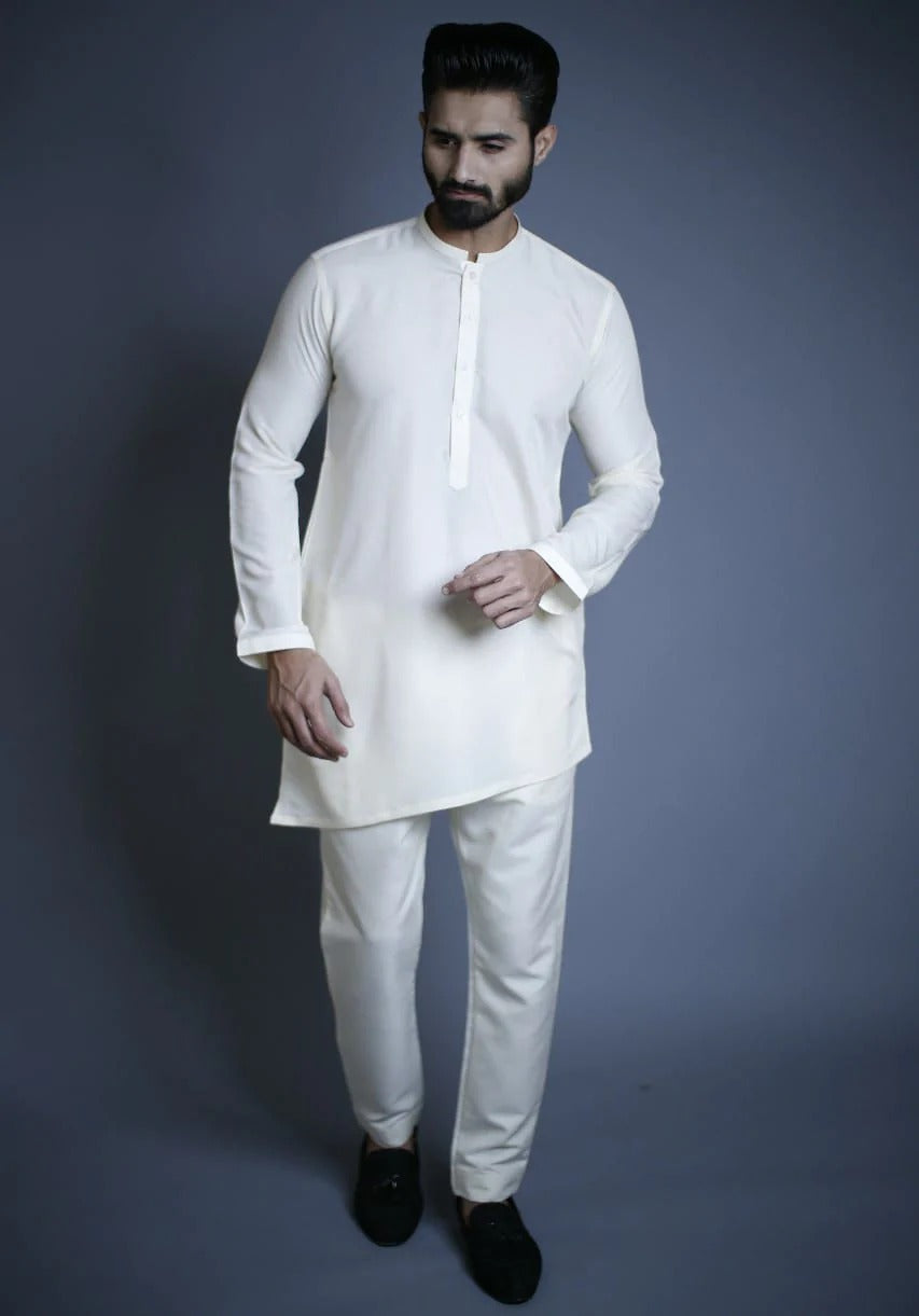 Off-White Cotton Kurta Pajama For Men