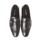 Black Sleek Calf Leather Brogue Toe Hand-Crafted Monarch Monk Shoes For Men