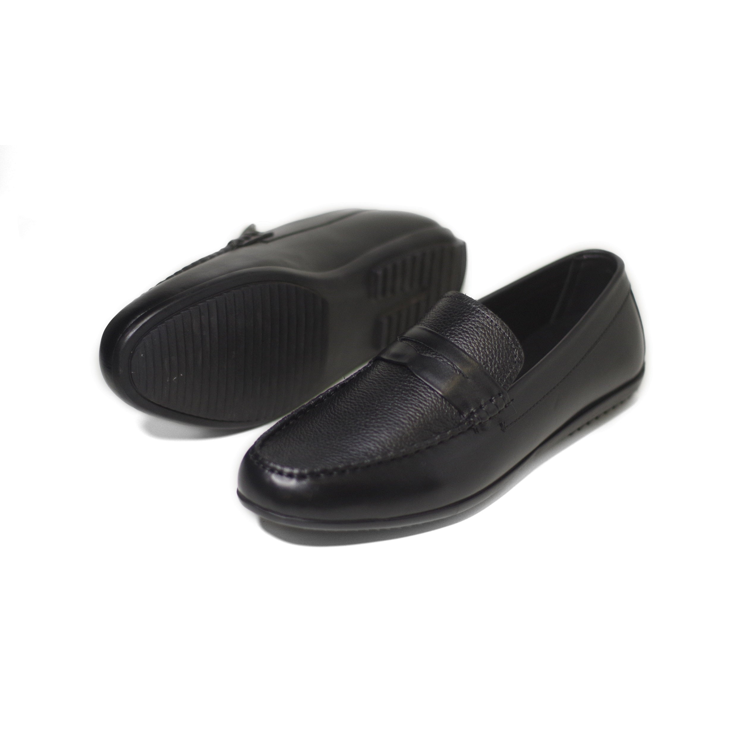 Black Grainy Leather Hand-Crafted Emperor Shoes/Loafers For Men