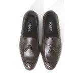Dark Brown Color Woven Design Almond Toe Shaped Hand-Crafted Cyrus Loafers/Shoes For Men
