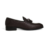 Dark Brown Color Woven Design Almond Toe Shaped Hand-Crafted Cyrus Loafers/Shoes For Men