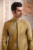 Golden Hand-Embroidery Groom Short-Style Sherwani For Weddings/Festive