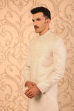 Off-White Masoori Thread-Embroidered Groom Sherwani For Weddings/Festive