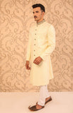 Golden Jamwar Hand-Embroidery Groom Sherwani For Weddings/Festive