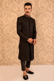 Black Masoori Mirror & Hand-Embroidery Groom Sherwani For Weddings/Festive