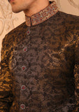 Light-Brown With Black Hand-Embroidery Groom Sherwani For Weddings/Festive