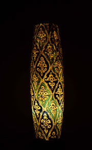 Exquisite Blue Multani Kashi Tube Shaped Camel Skin Lamp with Naqashi Art