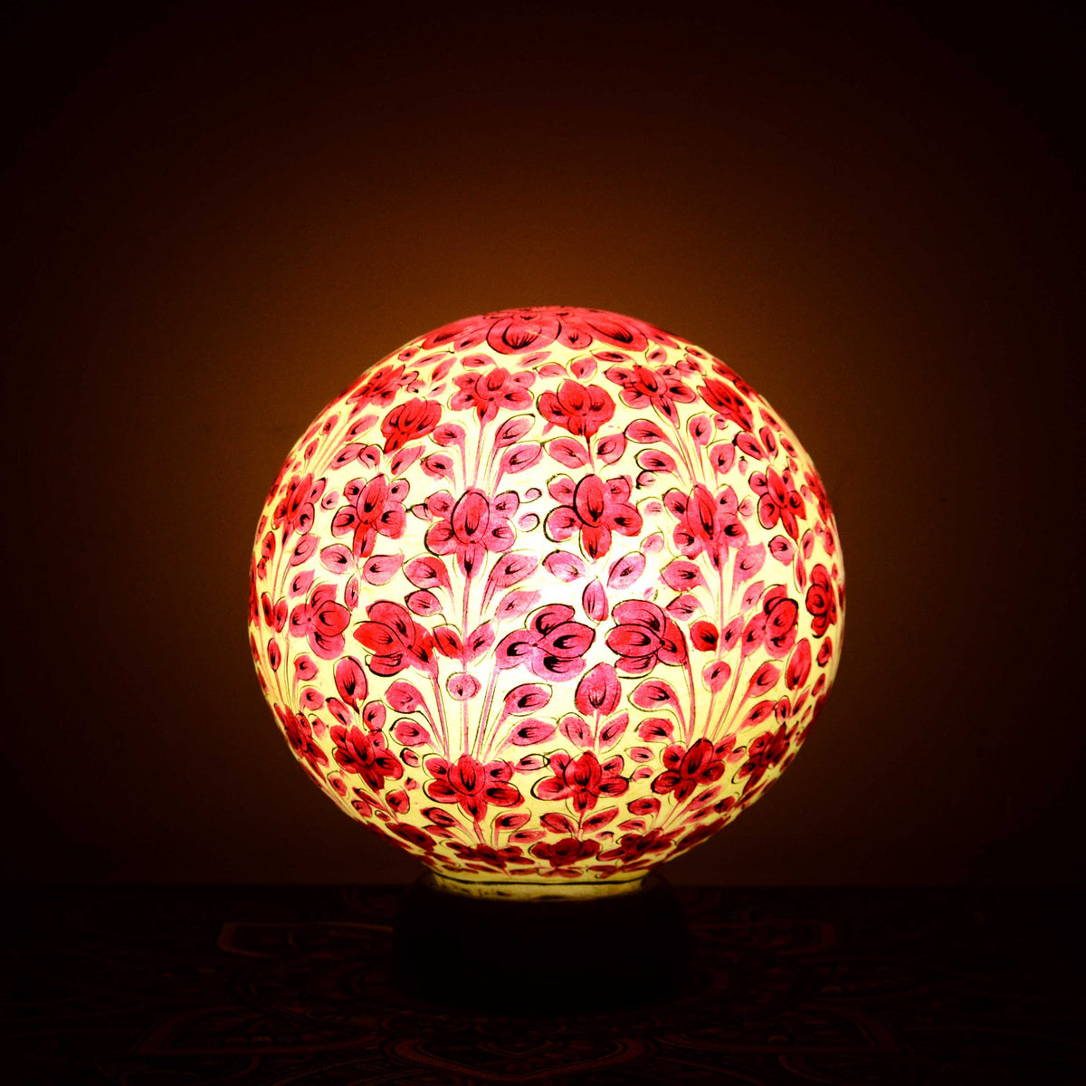 Pomegranate Red Round Shaped Camel Skin Lamp