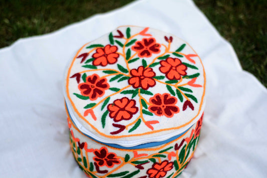 Multi-Color Orange Flower Namda Embroidered Hotpot