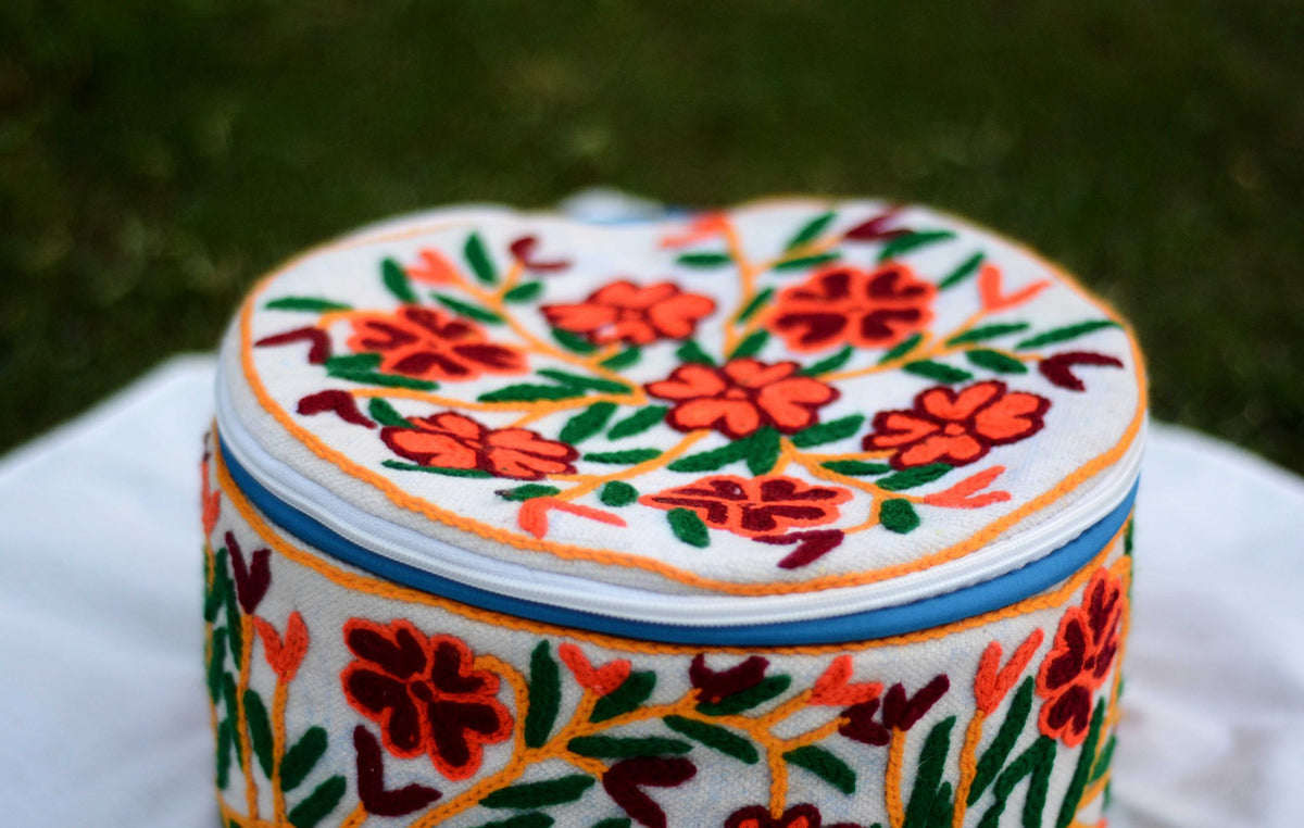 Multi-Color Orange Flower Namda Embroidered Hotpot