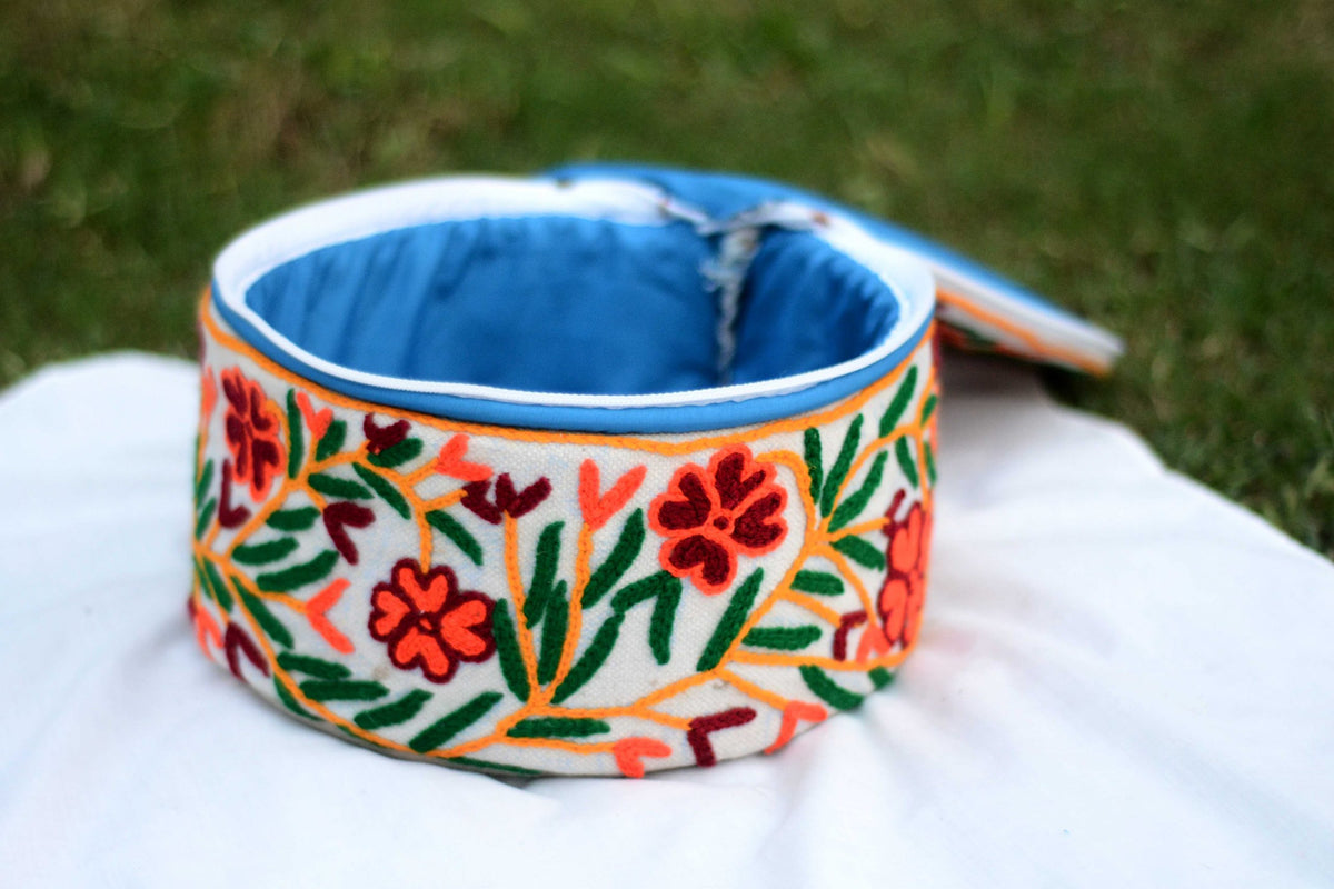 Multi-Color Orange Flower Namda Embroidered Hotpot