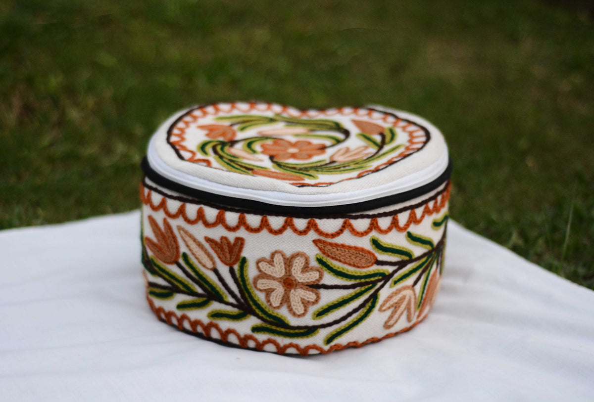 Multi-Color Brown Flower Namda Embroidered Hotpot