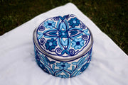Multi-Coloured Blue Flower Namda Embroidered Hotpot