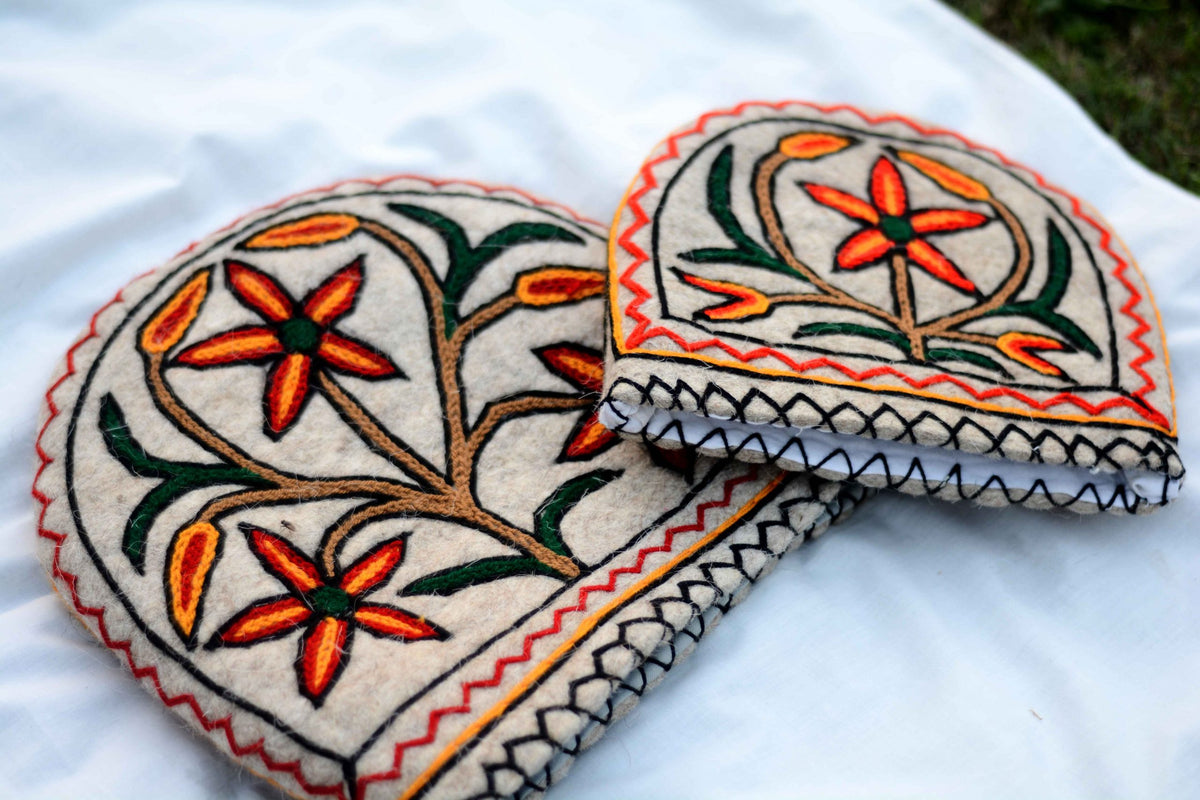 Funky Orange Embroidered Namda Tea Cozy Set of 2