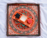 Hand carved Orange Color Swati art Square painted wood tray