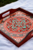 Hand carved Orange Color Swati art Square painted wood tray