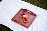 Orange Color Swati Art hand painted square wood tray