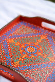 Orange Color Swati Art hand painted square wood tray