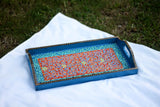 Blue Inked Swati Art Hand-Painted Rectangular Wooden Tray