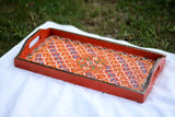 Crowned Orange Swati Art Hand-Painted Rectangular Wooden Tray