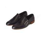 Black With Wood Color Hand-Crafted Enthusiast Monk Shoes For Men