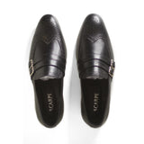 Black With Wood Color Hand-Crafted Enthusiast Monk Shoes For Men
