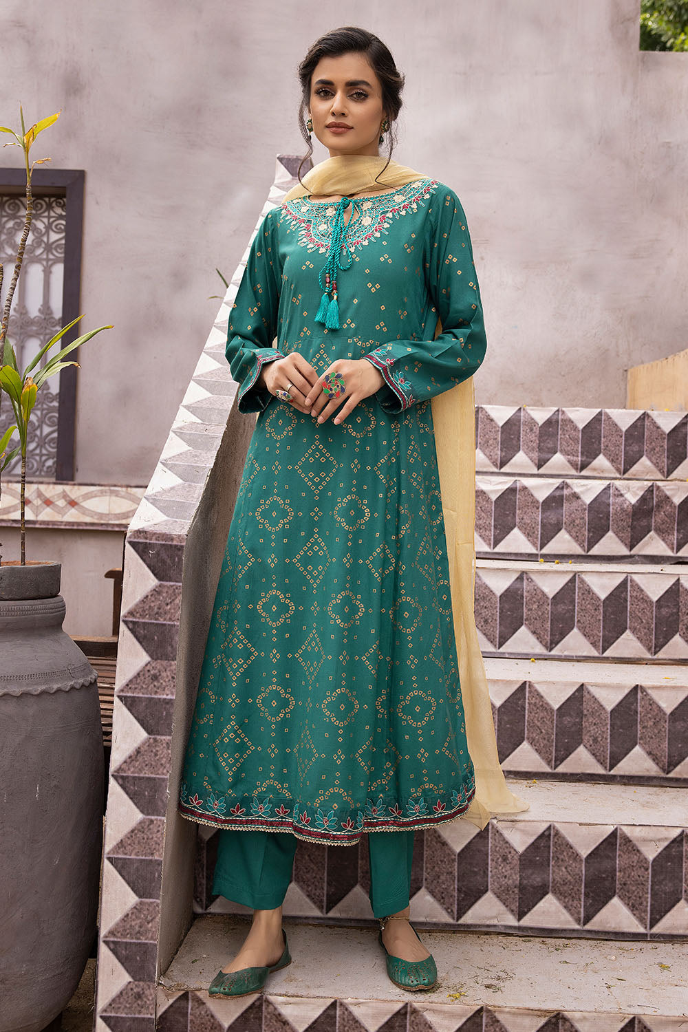 Embroidered Linen Frock Suit For Women
