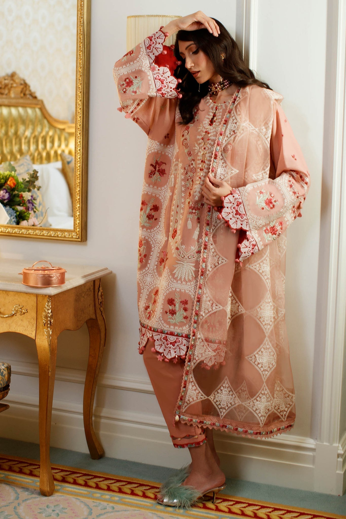 Lara Salmon Color Embroidered Unstitched Suit For Women