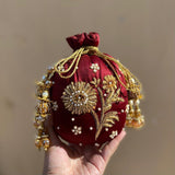 Kanwal Maroon Batwa Potli/Bag For Bridal/Wedding