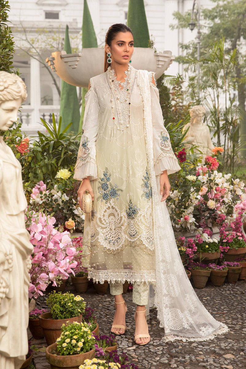 Off-White Color Floral Embroidered Unstitched Suit For Women