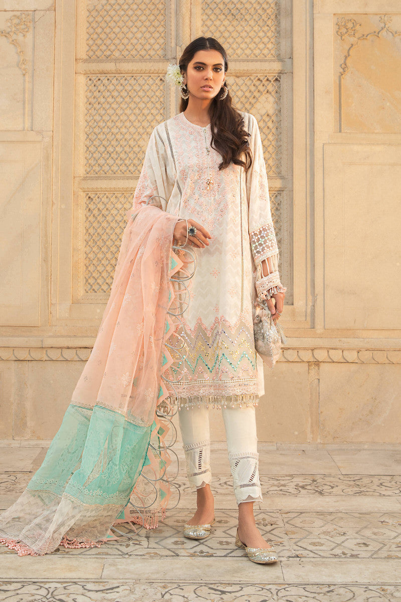 White Embroidered Unstitched Suit For Women
