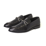 Black Glossy Color Faux Snake-Skin Design Hand-Crafted Emperor Shoes/Loafers For Men