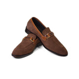 Brown Color With Velvety Suede Minimalistic Buckles Hand-Crafted Pragmatist Shoes/Loafers For Men