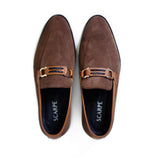 Brown Color With Velvety Suede Minimalistic Buckles Hand-Crafted Pragmatist Shoes/Loafers For Men